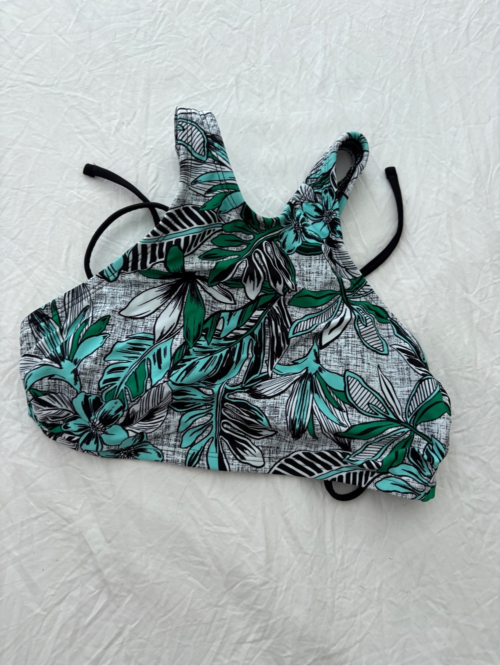 Mossimo Tropical Teal and Black Floral Swim Top